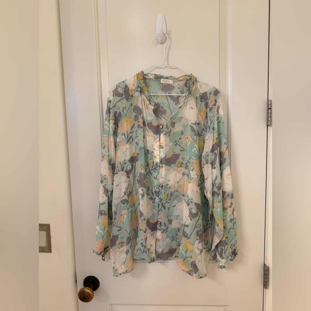 Spartina 449 100% silk ruffle blouse size XL